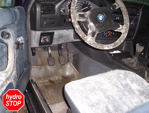 Verschimmelte Autositze dank undichtem Garagendach.